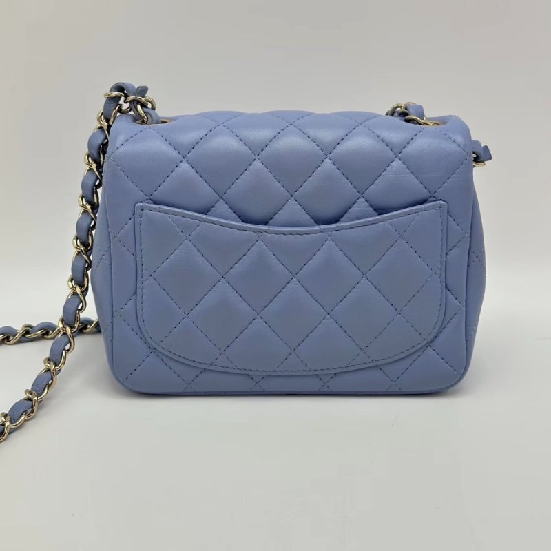 CHANEL baby藍金扣方胖子肩背斜背鏈條包16*12*7.5 98新配件塵袋保卡-5