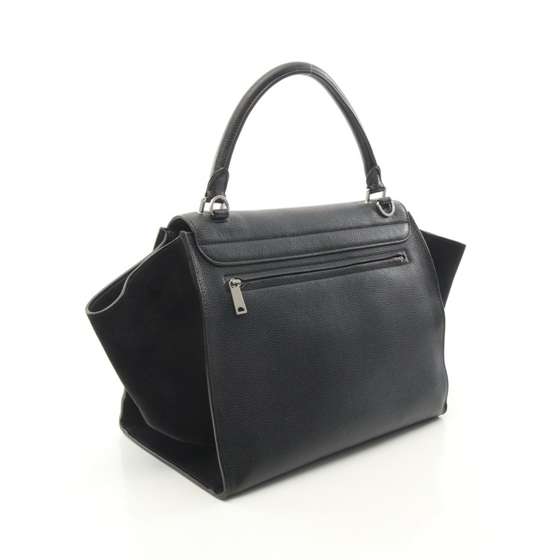 CELINE Trapeze 中型單肩手提包 169543 黑色麂皮皮革 二手 女士-1
