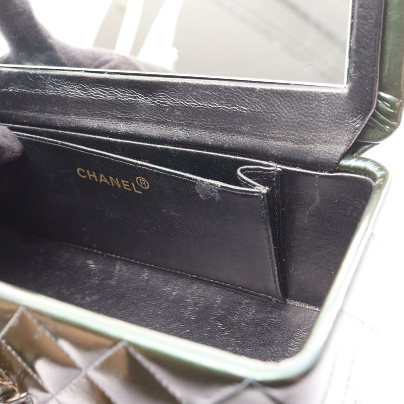 香奈兒 Matelasse 手提包,漆皮,綠色,金色五金,二手,女士-6