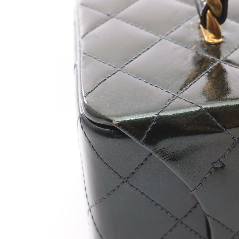 香奈兒 Matelasse 手提包,漆皮,綠色,金色五金,二手,女士-14