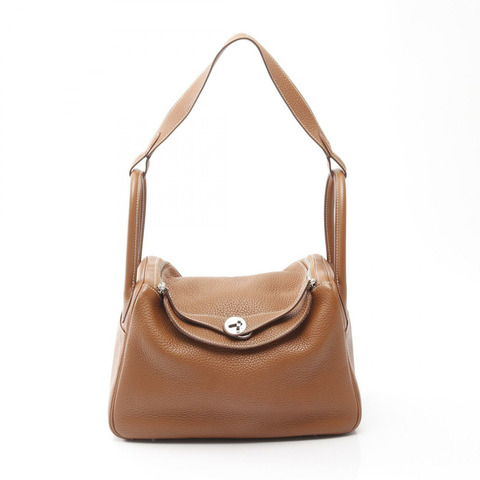 愛馬仕 Lindy 30 單肩手提包，Clemence 皮革，棕色，二手，女士，帶五金配件。