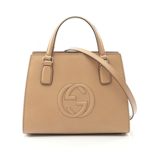 GUCCI Soho Interlocking G 肩背斜背包 607722 皮革 米色 二手