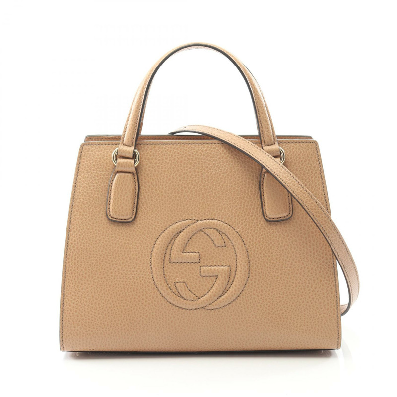 GUCCI Soho Interlocking G 肩背斜背包 607722 皮革 米色 二手-0