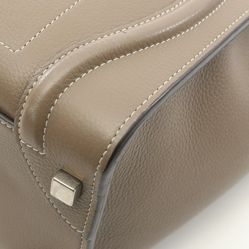 CELINE Luggage 迷你購物手提包,棕色皮革,二手女款-6
