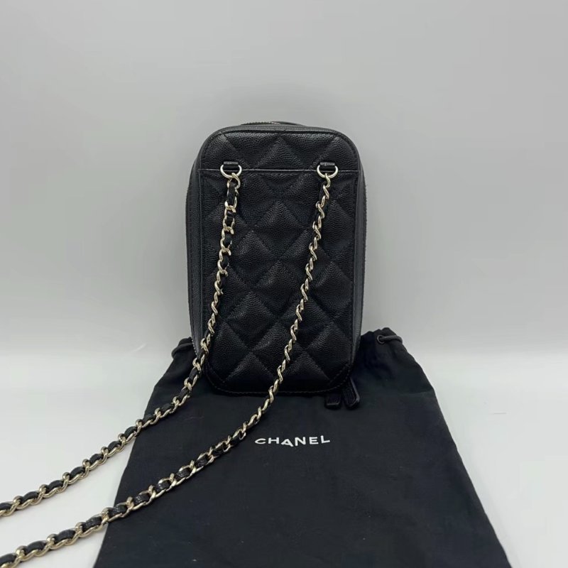 CHANEL 黑金荔枝牛皮手機包10*17.5*4 98新配件塵袋-5