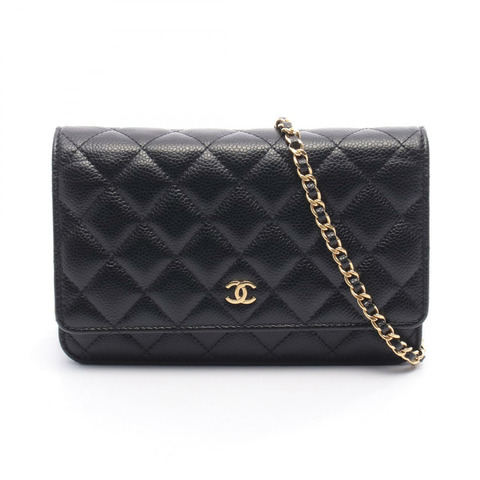 香奈兒 (CHANEL) 絎縫鏈條斜背單肩手提包 AP0250 黑色皮革 二手 金色五金