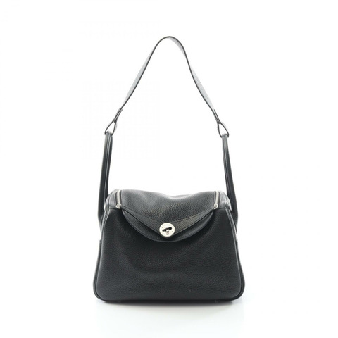 愛馬仕 Lindy 26 肩背包，Clemence 皮革，黑色，銀色五金，二手，女士款