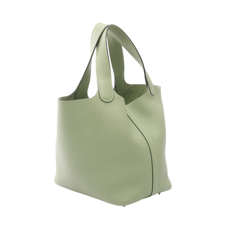 愛馬仕 Picotin Lock PM 手提包 Clemence 皮革 綠色 Vert criquet 二手 GHW Y-1