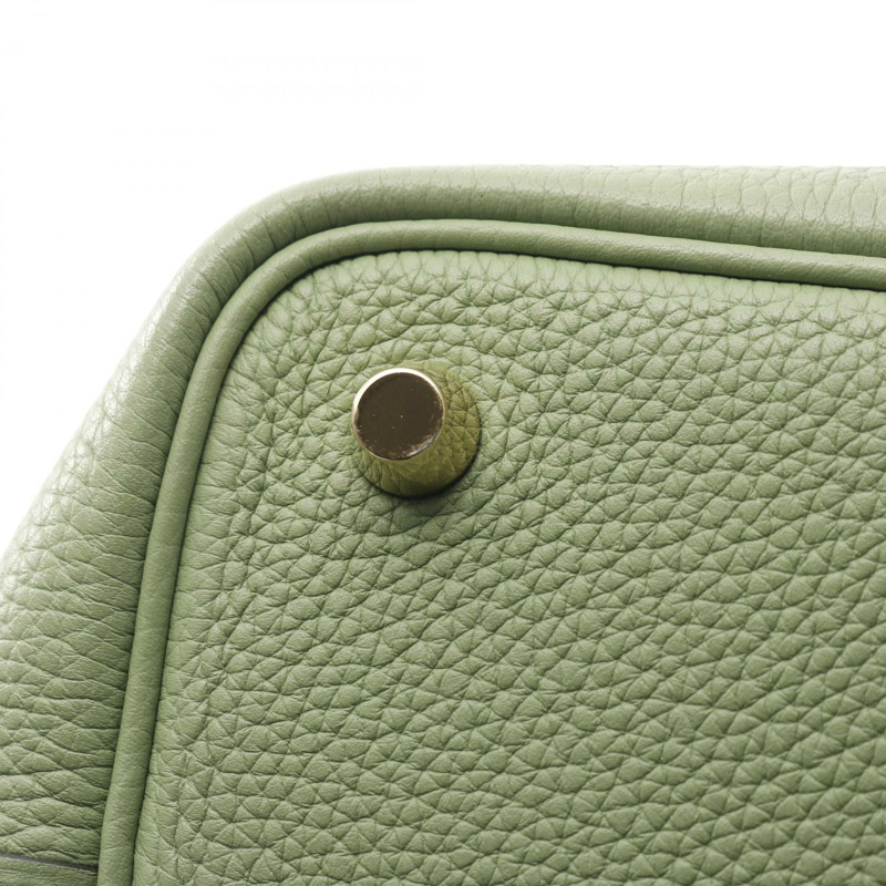 愛馬仕 Picotin Lock PM 手提包 Clemence 皮革 綠色 Vert criquet 二手 GHW Y-5