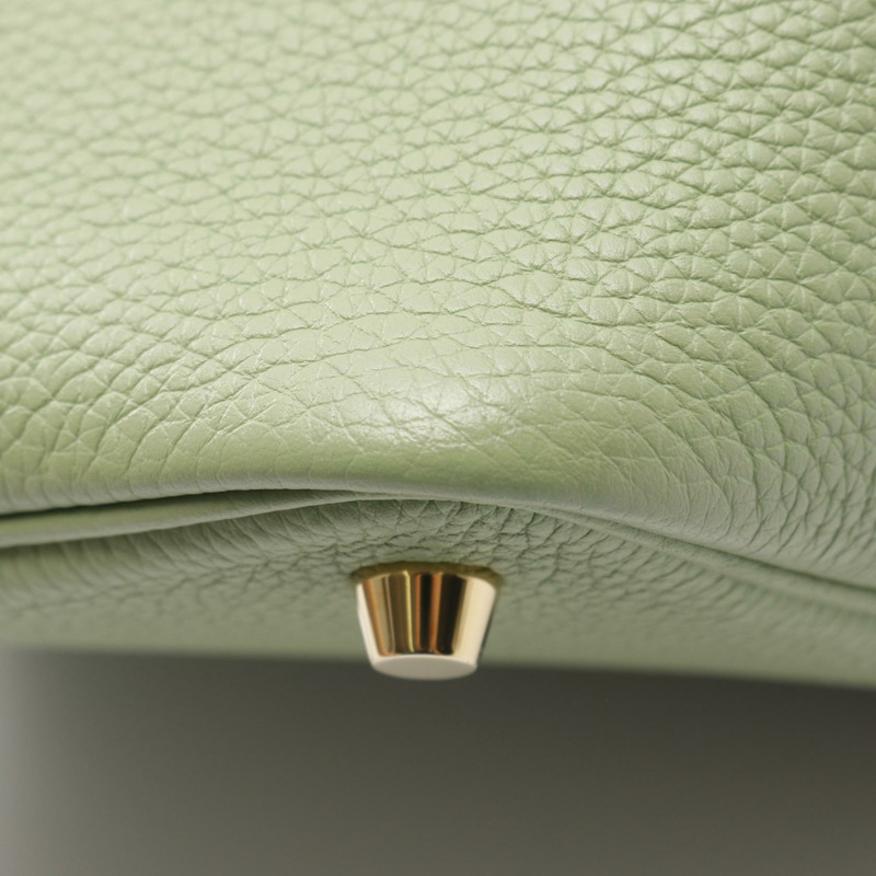 愛馬仕 Picotin Lock PM 手提包 Clemence 皮革 綠色 Vert criquet 二手 GHW Y-6