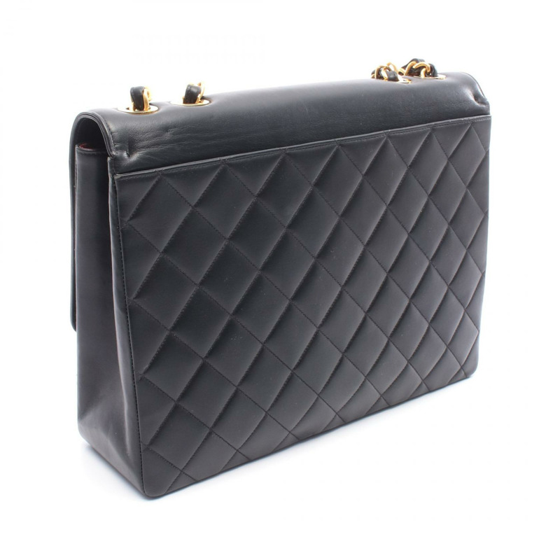 香奈兒 Jumbo Matelasse 單蓋鏈條肩背包，羊皮材質，黑色，二手，金色五金，CC-1