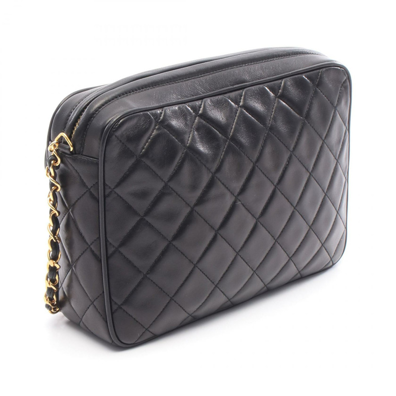 香奈兒 (CHANEL) 絎縫鏈條肩挎包,羊皮材質,黑色,二手,女士款,金色五金-1