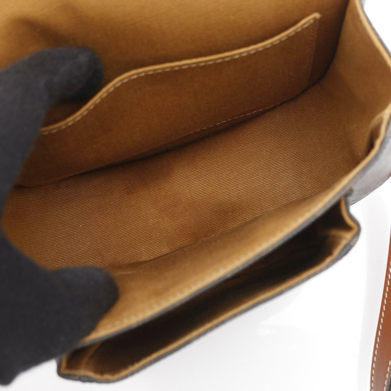 CELINE Folco 中型 Triomphe 單肩包,帆布皮革,黑色/棕色,二手女款-6