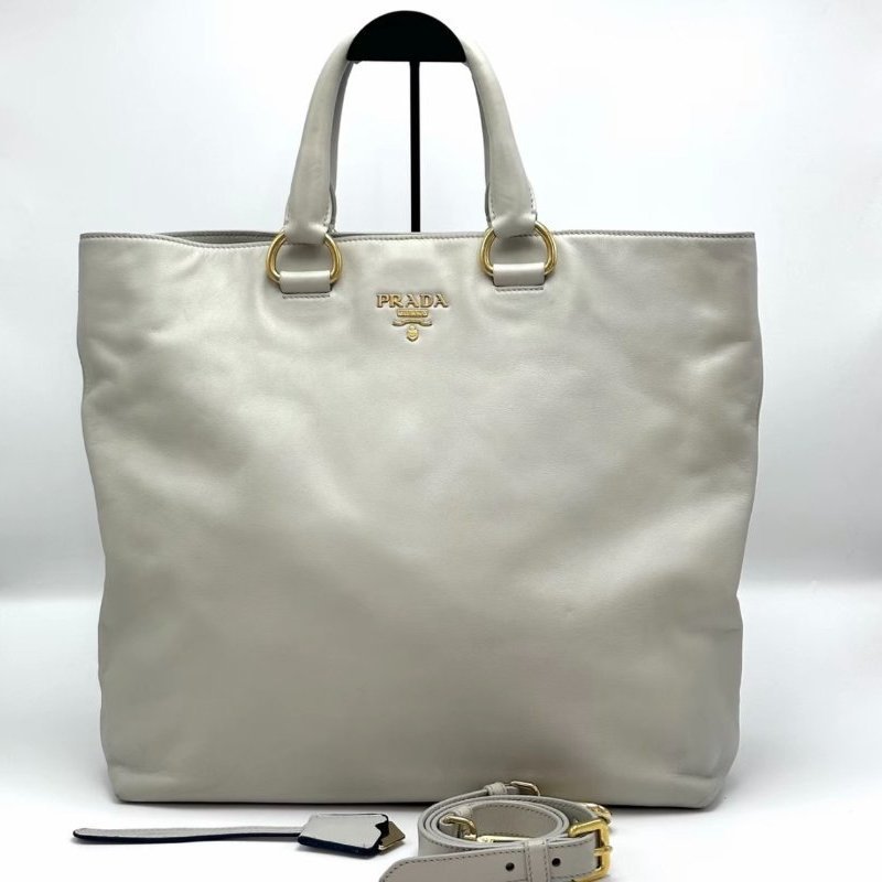 PRADA 金扣荔枝紋手提肩背包 44*35*11 98新-0