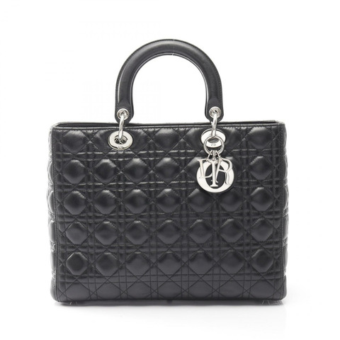 Christian Dior Lady Dior 大手提包，黑色真皮，二手女款，無肩帶