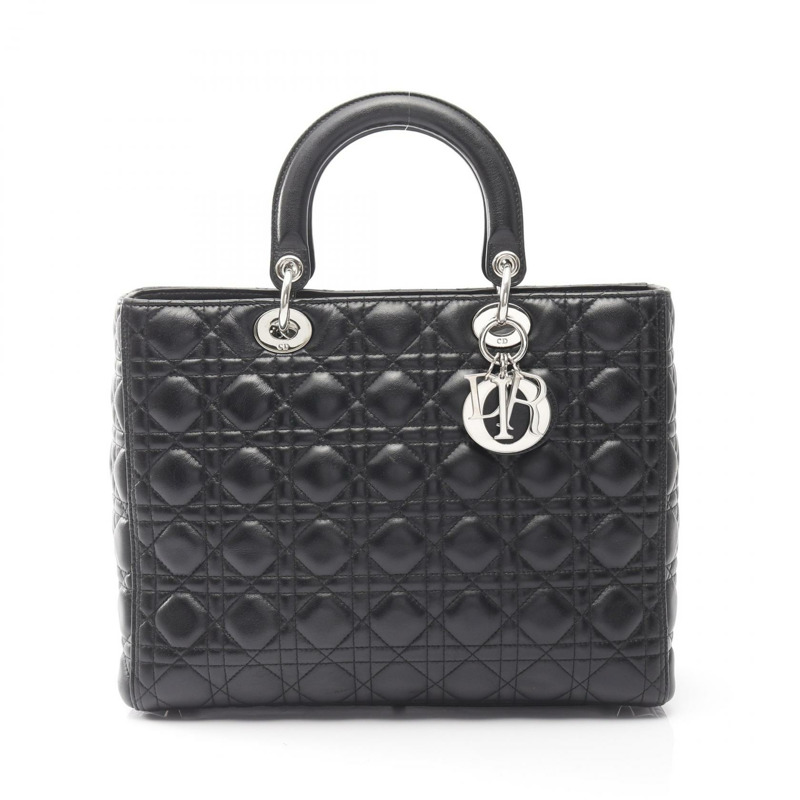 Christian Dior Lady Dior 大手提包,黑色真皮,二手女款,無肩帶-0