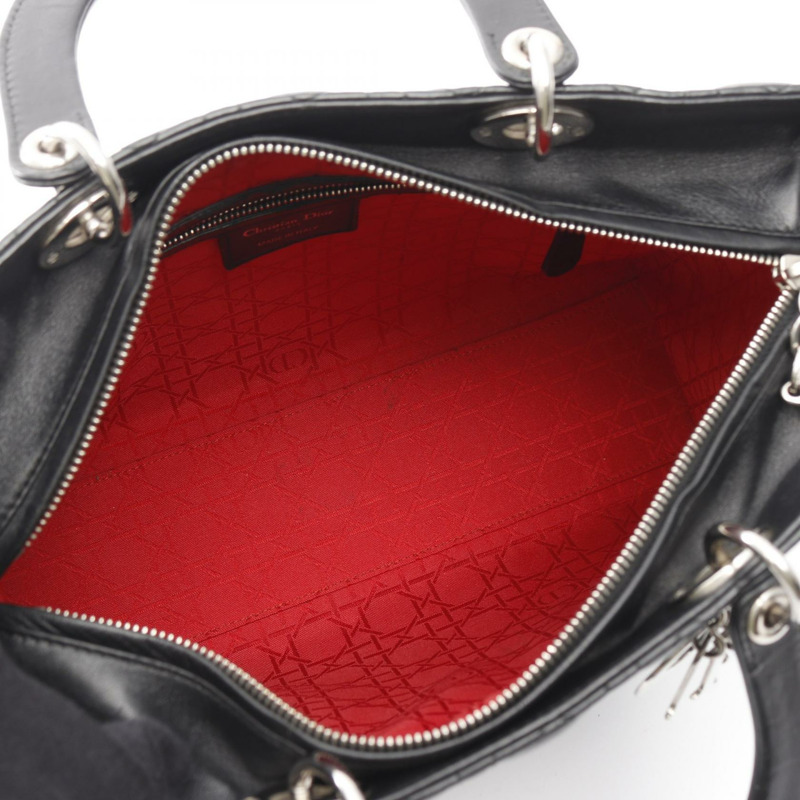 Christian Dior Lady Dior 大手提包,黑色真皮,二手女款,無肩帶-2