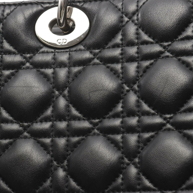Christian Dior Lady Dior 大手提包,黑色真皮,二手女款,無肩帶-5