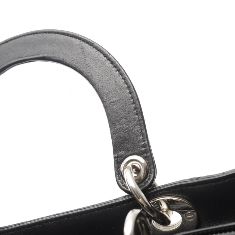 Christian Dior Lady Dior 大手提包,黑色真皮,二手女款,無肩帶-9