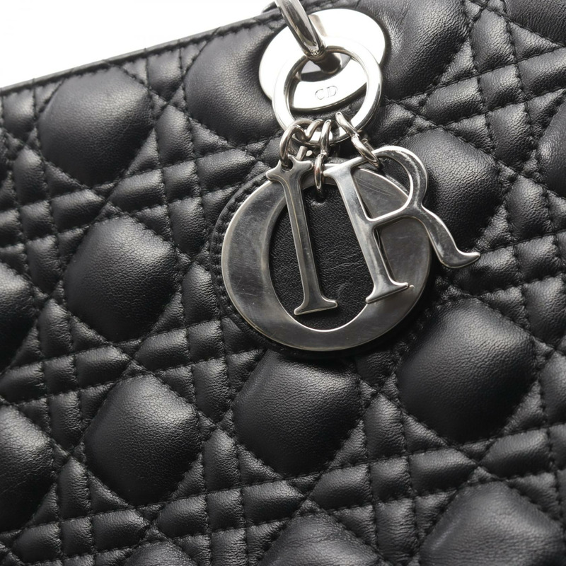 Christian Dior Lady Dior 大手提包,黑色真皮,二手女款,無肩帶-10