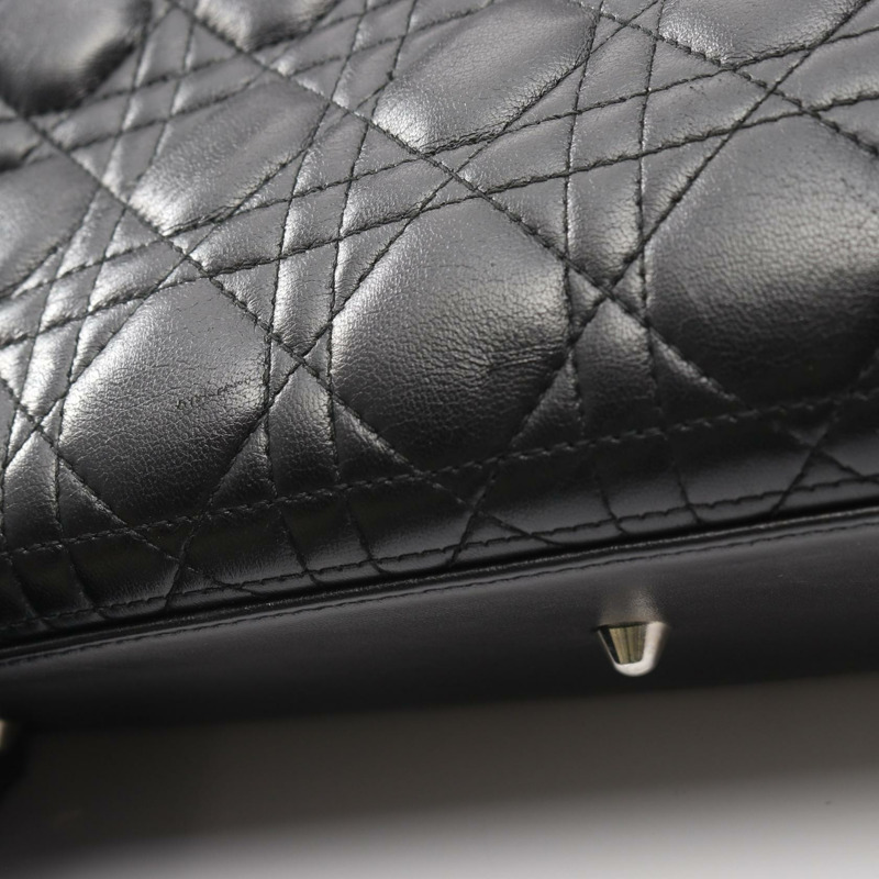 Christian Dior Lady Dior 大手提包,黑色真皮,二手女款,無肩帶-11