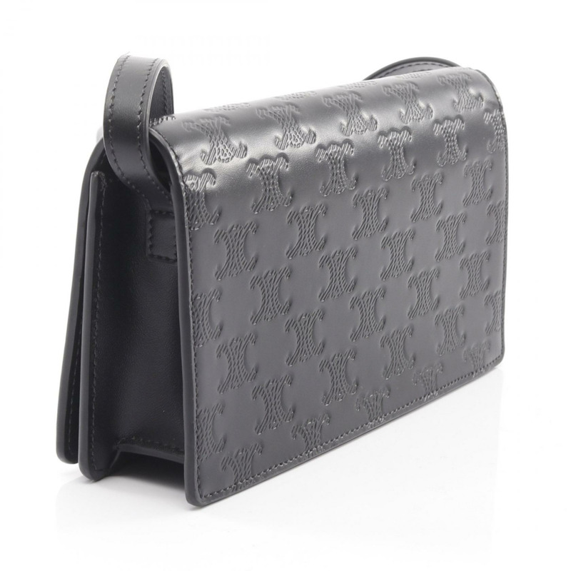 CELINE Triomphe Horizontal Sleeve Shoulder Bag Crossbody Leather Black Used-1