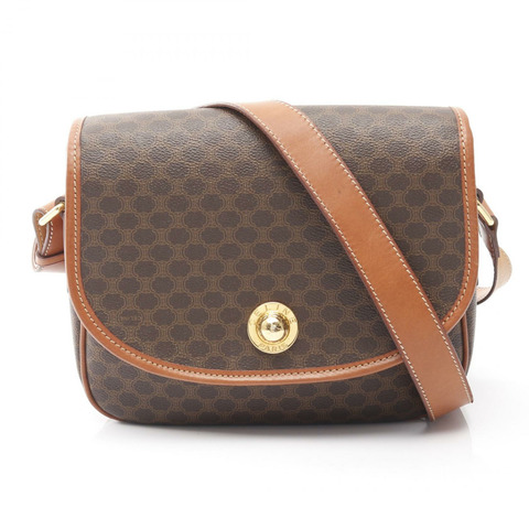 CELINE Macadam 斜背單肩包 PVC塗層帆布皮革 棕色 二手 女士