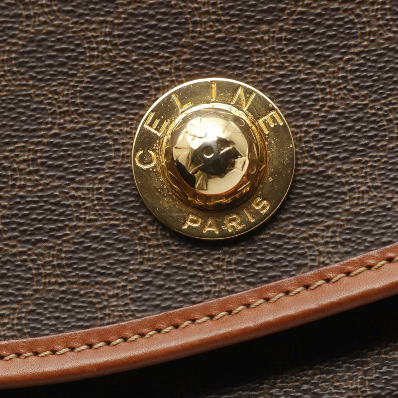 CELINE Macadam 斜背單肩包 PVC塗層帆布皮革 棕色 二手 女士-6