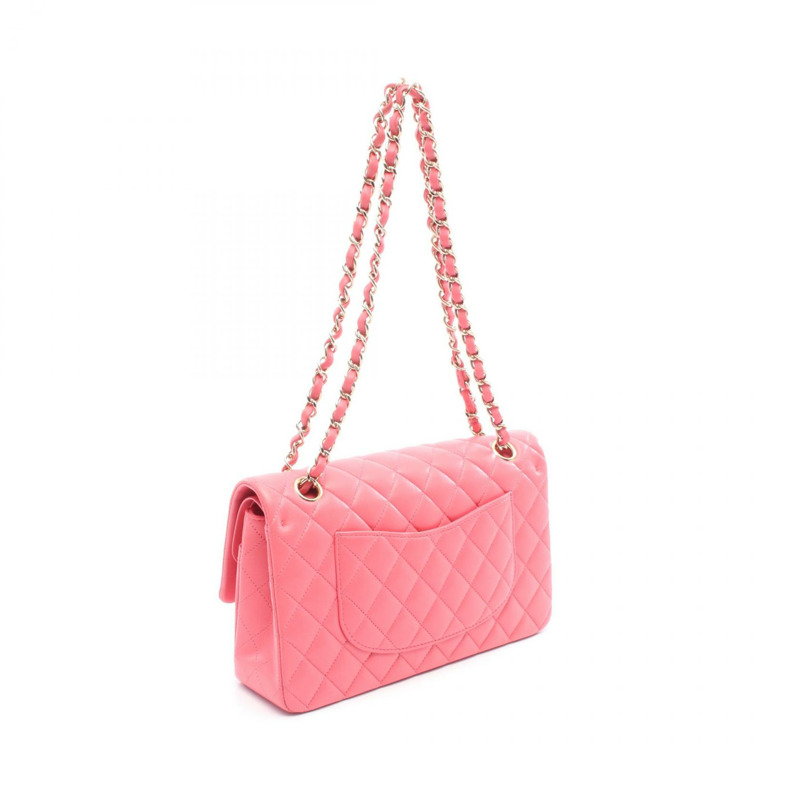 香奈兒 (CHANEL) Matelasse 雙蓋鏈條肩背包 A01112 粉紅羊皮金色五金二手-1