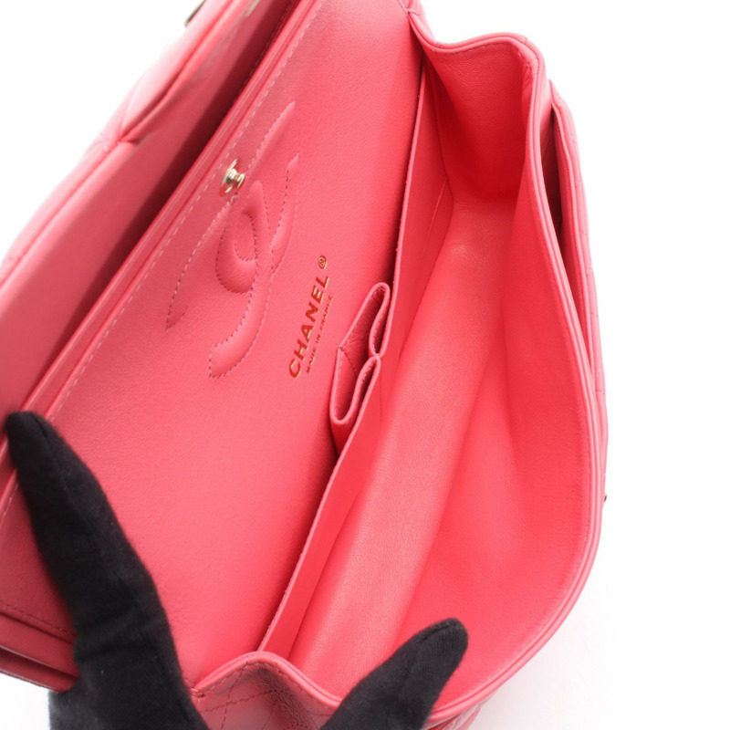 香奈兒 (CHANEL) Matelasse 雙蓋鏈條肩背包 A01112 粉紅羊皮金色五金二手-2