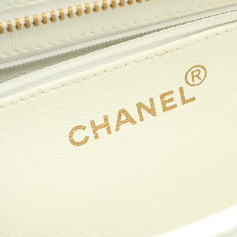 香奈兒 Medallion 手提包，小牛皮，白色，二手，金色五金，女士-3