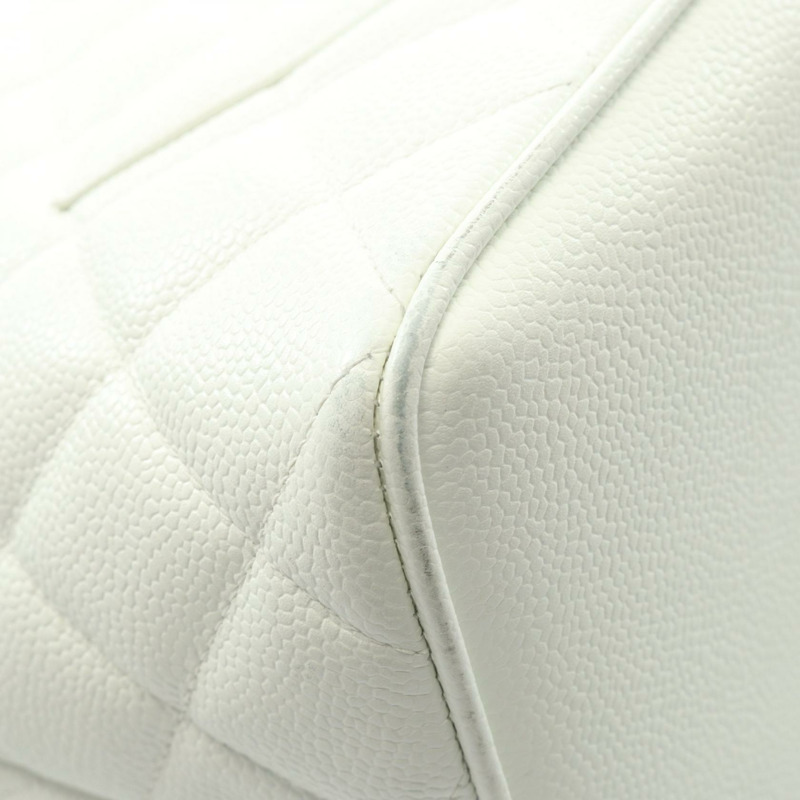 香奈兒 Medallion 手提包，小牛皮，白色，二手，金色五金，女士-6