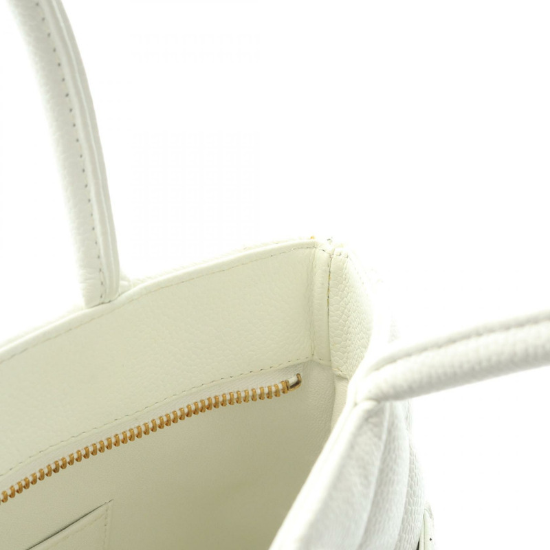 香奈兒 Medallion 手提包，小牛皮，白色，二手，金色五金，女士-9