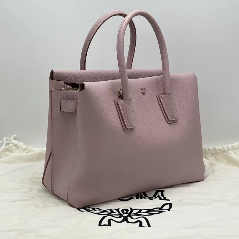 MCM 櫻花粉荔枝牛皮手提肩背斜背包32*22*13 98新配件塵袋吊牌-1