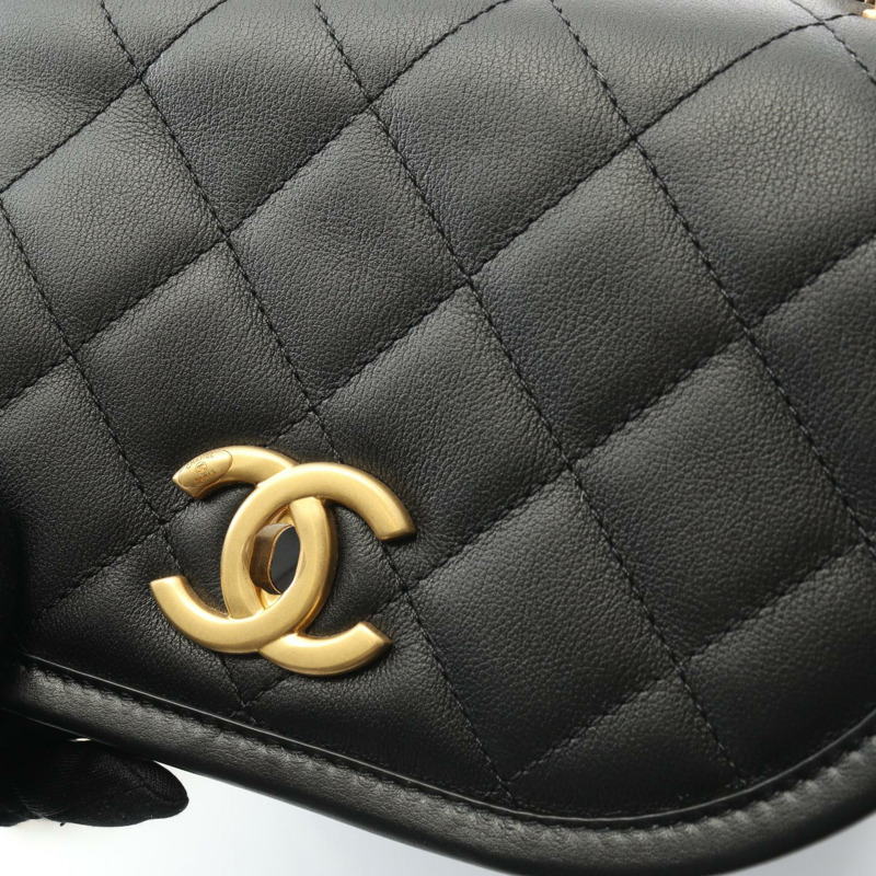 香奈兒 (CHANEL) 絎縫鏈條肩背斜背包 AS4850 黑色皮革二手金色五金-6