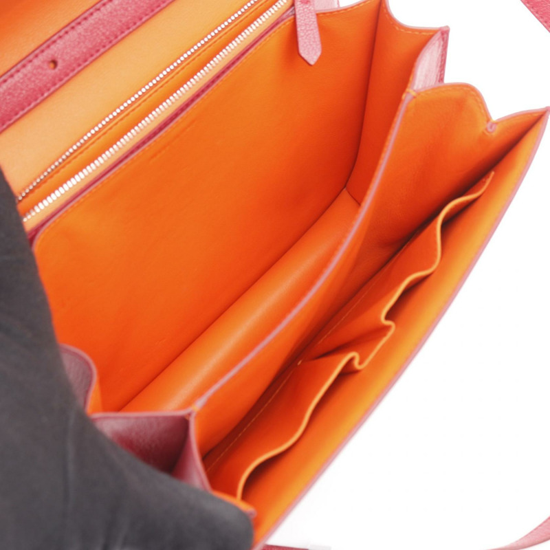 CELINE 經典 Box 中型單肩包 164173 皮革 紅色 橙色 二手 女士 SHW-2