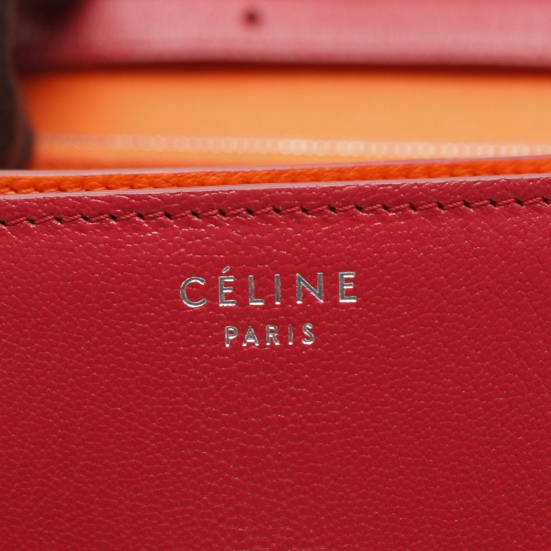 CELINE 經典 Box 中型單肩包 164173 皮革 紅色 橙色 二手 女士 SHW-3