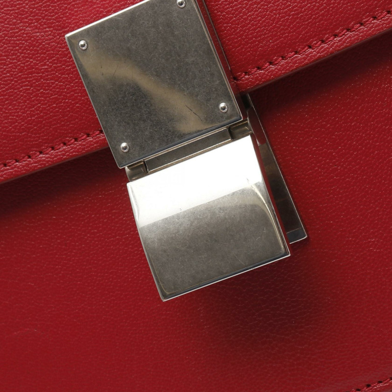 CELINE 經典 Box 中型單肩包 164173 皮革 紅色 橙色 二手 女士 SHW-6