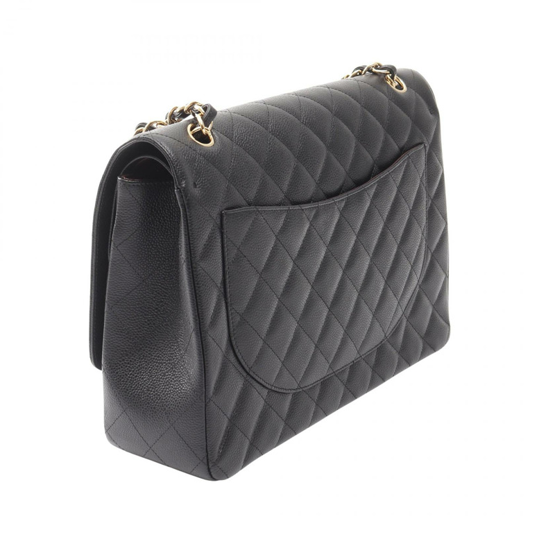 香奈兒 Matelasse34 經典 Maxi W 翻蓋鏈條單背包 A58601 小牛皮 GHW BK-1