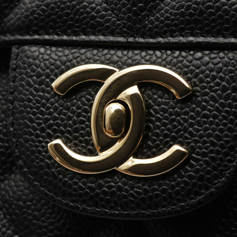 香奈兒 Matelasse34 經典 Maxi W 翻蓋鏈條單背包 A58601 小牛皮 GHW BK-5