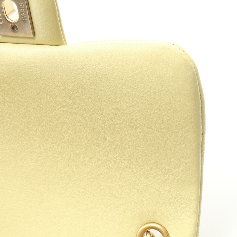 香奈兒迷你絎縫鏈條斜背包 AS3849 羊皮 黃色 GHW-7