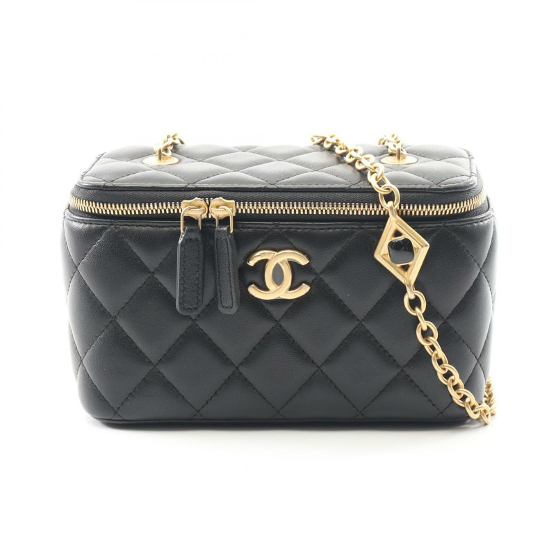 香奈兒 (CHANEL) 絎縫鏈條斜背包 AP3258 羊皮黑色金色五金-0