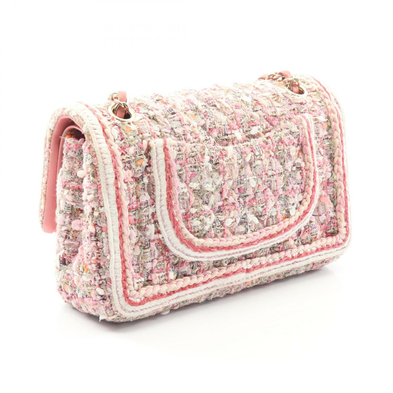 香奈兒 (CHANEL) Matelasse W 翻蓋肩背包,粉紅色,二手,女士,金色五金,CC-1