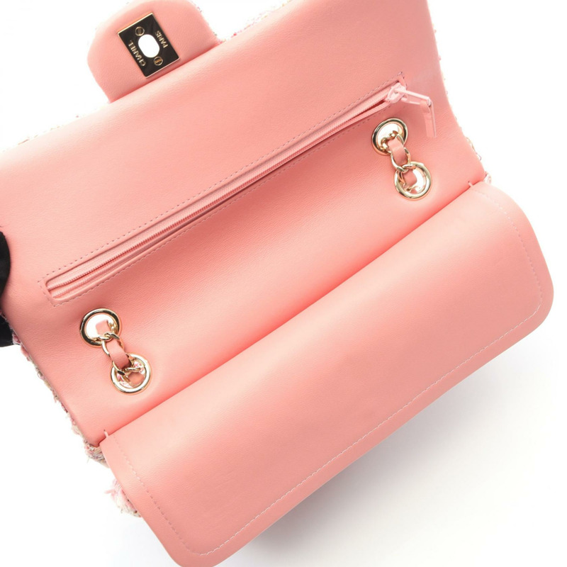 香奈兒 (CHANEL) Matelasse W 翻蓋肩背包,粉紅色,二手,女士,金色五金,CC-5