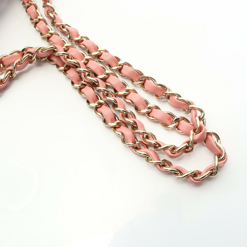 香奈兒 (CHANEL) Matelasse W 翻蓋肩背包,粉紅色,二手,女士,金色五金,CC-7