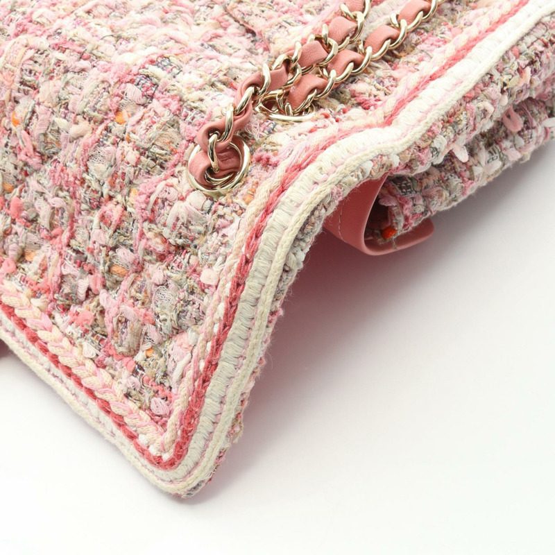 香奈兒 (CHANEL) Matelasse W 翻蓋肩背包,粉紅色,二手,女士,金色五金,CC-8