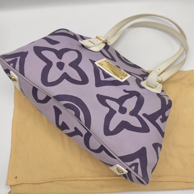 LV 紫色帆布印花金扣手提肩背包 40*26*16 98新配件塵袋-2