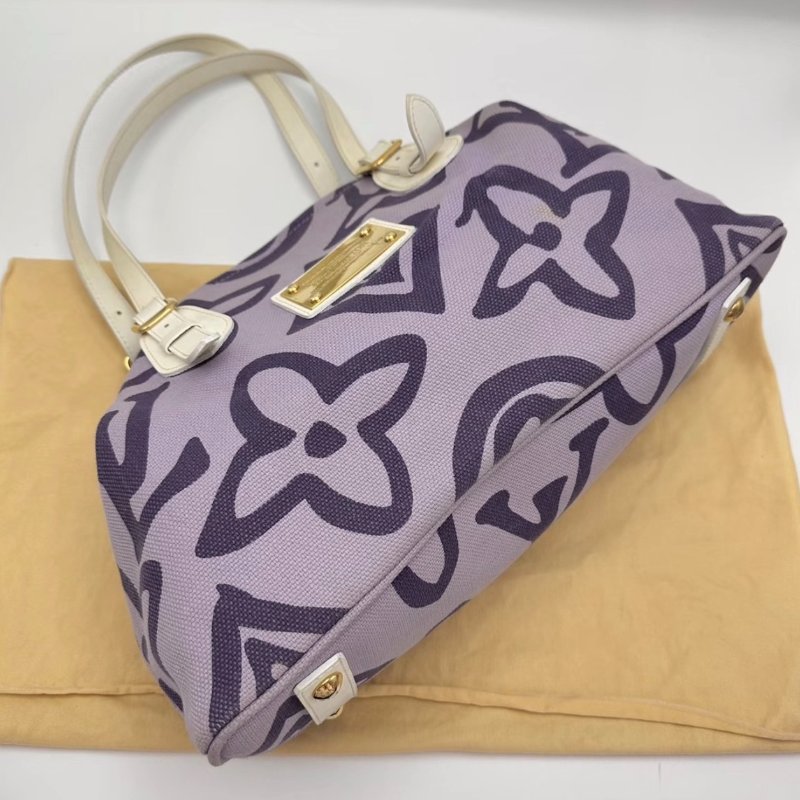 LV 紫色帆布印花金扣手提肩背包 40*26*16 98新配件塵袋-4