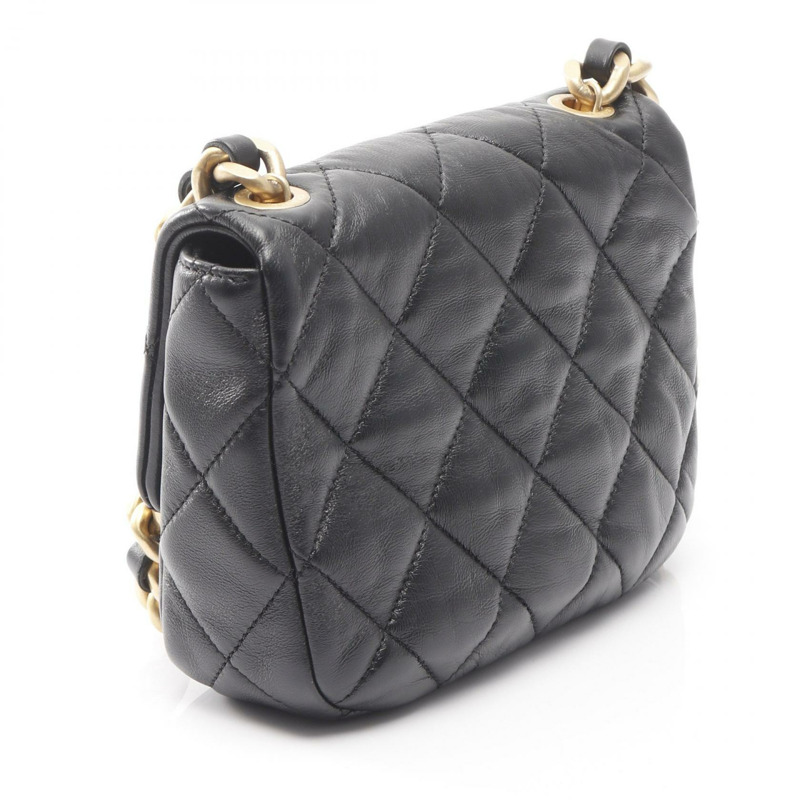 香奈兒迷你絎縫鏈條斜背包 AS3205 羊皮黑色二手 CC-1