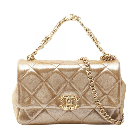 香奈兒 (CHANEL) 絎縫 COCO 標誌鏈斜背包 AS4595 皮革 金色五金